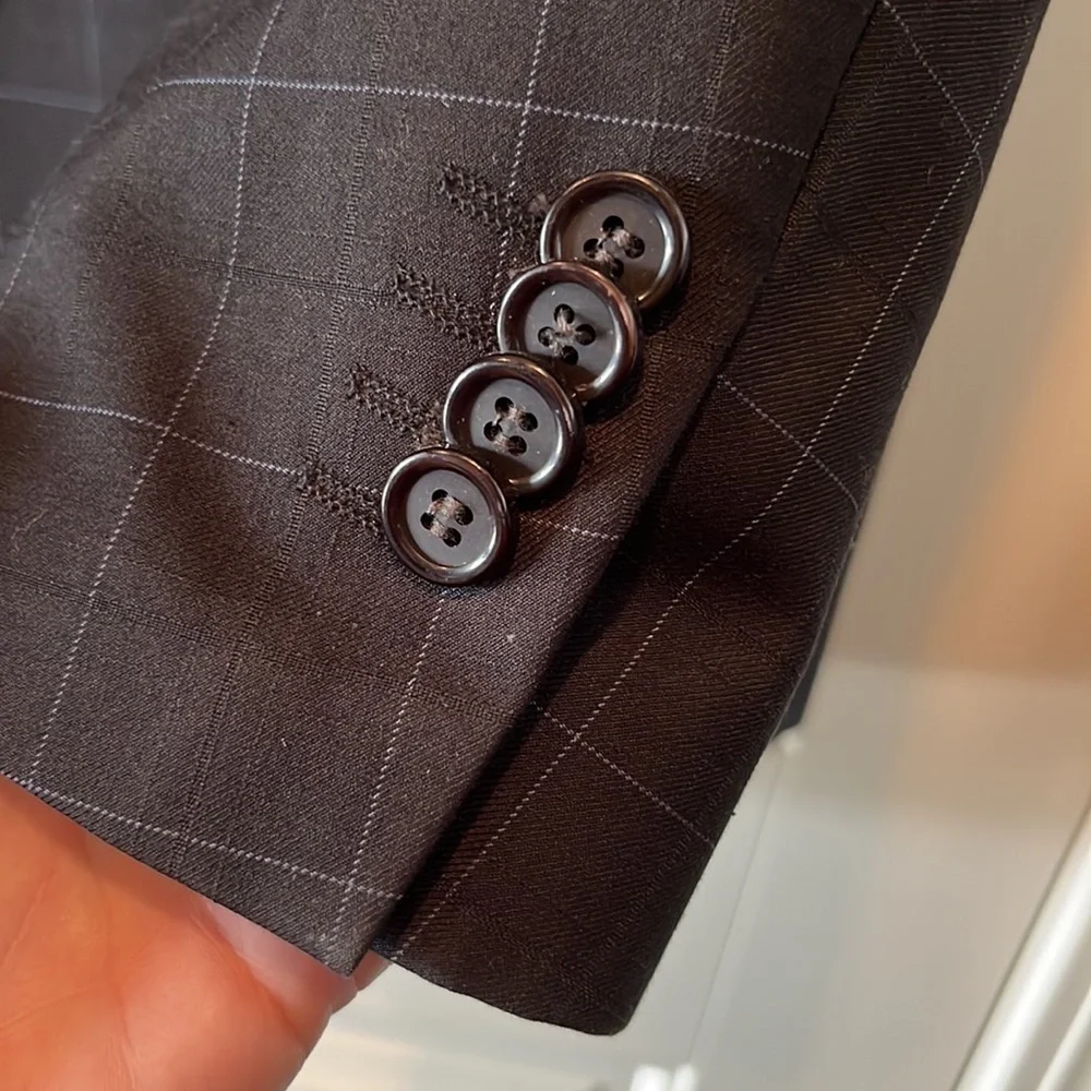 CERUTTI 1881 Italian suit jacket dark gray/ black blue windowpane tag Italian 52